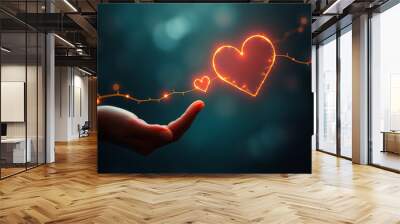 A delicate, glowing thread connecting two distant hearts, representing love or connection Wall mural