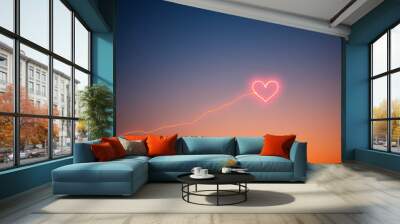 A delicate, glowing thread connecting two distant hearts, representing love or connection Wall mural