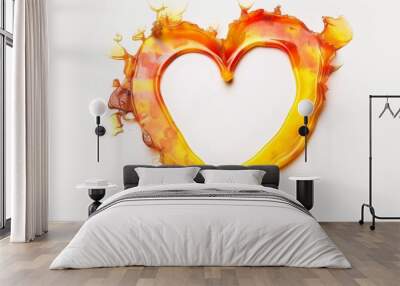 A heart-shaped symbol formed from colored wax, melted into a serene sunset gradient with warm oranges and yellows, isolated on solid white background. Wall mural