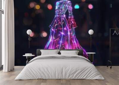 A holographic fashion show with virtual models showcasing digital clothing designs Wall mural