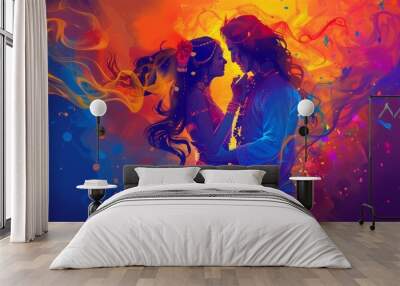 A magical and artistic interpretation of Radha and Krishna Wall mural