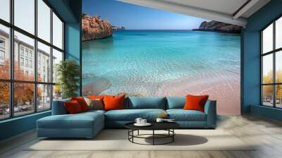 A tranquil bay with crystal-clear waters and luminescent sand Wall mural