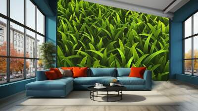 A vector-style background depicting lush green grass with detailed individual blades overlapping slightly for a dense texture. Wall mural