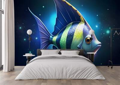 A vibrant 3D stylized angelfish with yellow and blue stripes. perfect for adding a touch of underwater magic to your designs. Wall mural