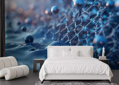 A visualization of a nano-scale filtration system using graphene, showcasing its ability to purify water at a molecular level for environmental applications. Wall mural