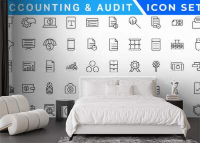 Accounting and audit icon set. Taxes and accounting line icons collection. Check and audit line icons collection. Containing financial statement, accountant, financial audit. Vector illustration Wall mural