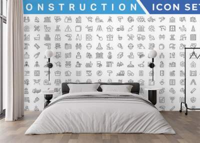 construction simple line isolated icon collection. Editable Stroke. Repair, Renovation, Work Tools, Materials Wall mural