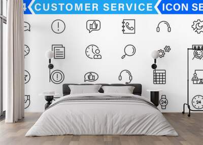 Customer service icon set. Containing customer satisfied, assistance, experience, feedback, operator and technical support icons Wall mural