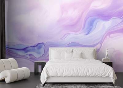 Abstract fluid art background light purple and lilac colors. Liquid marble. Acrylic painting on canvas with violet shiny gradient. Alcohol ink backdrop with pearl wavy pattern Wall mural