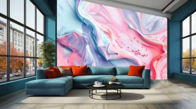 Abstract fluid painting with pastel pink and blue hues creative design modern flowing patterns visual artwork Wall mural