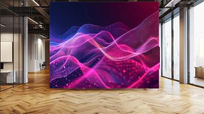 Abstract magenta background poster with dynamic waves. Technology network vector illustration. Wall mural