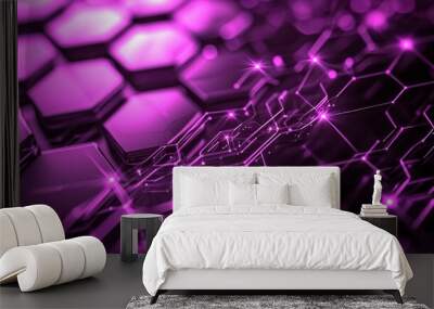 Abstract purple technology hexagonal background. Wall mural