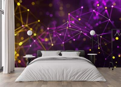 Abstract technology background featuring purple and yellow dot connections forming a detailed plexus pattern Wall mural