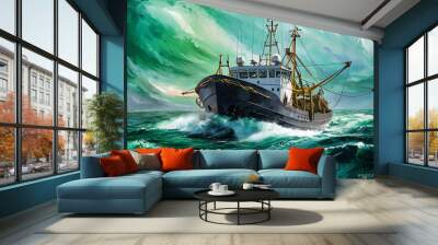 ship in the sea Wall mural