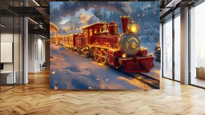 Amazing cute christmas train Wall mural