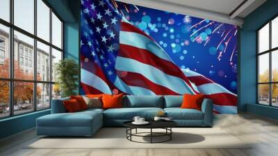 american flag on the wind Wall mural