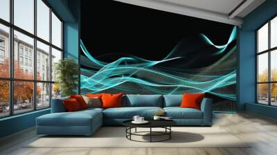 An abstract digital wave pattern in electric blue and black, with a clear, dark area in the lower third for copy space. Wall mural