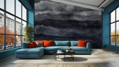 An ethereal abstract background with layers of black watercolor that fade into a deep gray mist, creating a sense of depth and mystery. Wall mural