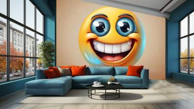 An illustration of a happy smiling emoji emoticon character, smiling face emoji or emoticon icon with happy eyes vector illustration Wall mural