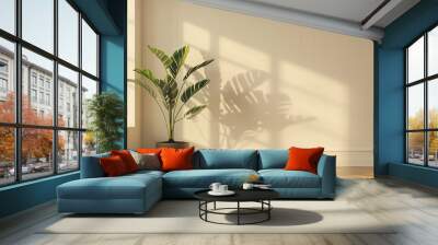 an image of a minimalist living room with a single, large plant as decor Wall mural