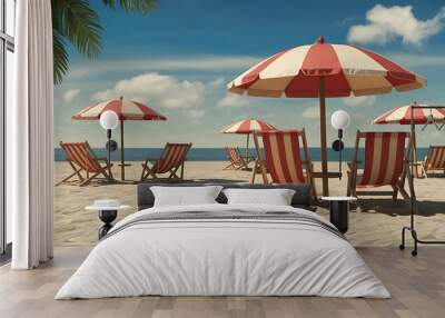 beach chairs and umbrellas Wall mural