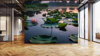 Beautiful pink lotus flower close up in pond at red lotus lake, Udonthani
 Wall mural