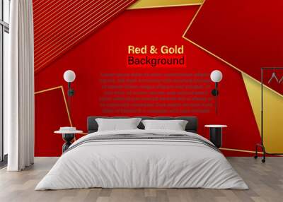 Beautiful red and line gold abstract background with shining lines, base for website, print, base for banners, wallpapers, business cards, brochure, banner, calendar, graphic art Wall mural