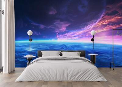 Capture of a rare blue sunset in the thermosphere, where the thin atmosphere meets the vastness of space Wall mural