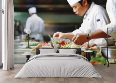 Chef Preparing a Dish in a Restaurant Kitchen Wall mural