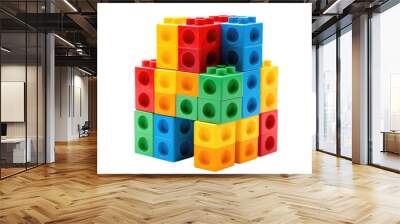 Colorful Blocks Stacked on Top of Each Other. A stack of vividly colored blocks is arranged neatly each block sitting on top of the one below it. The blocks vary in colors and sizes. Wall mural