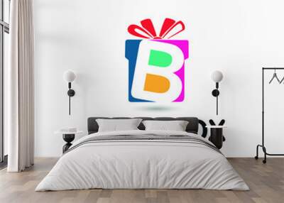 Colorful Gift box with initial B letter logo concept. Gift store/shop logo template Wall mural