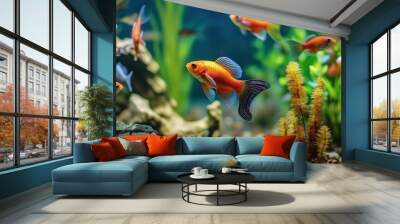 colorful ornamental fish in the aquarium genetare ai Wall mural