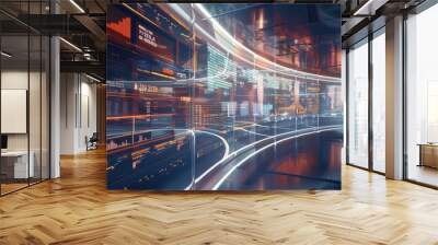 conceptual digital display of global financial news streaming in real-time on a curved, transparent screen in a futuristic setting Wall mural