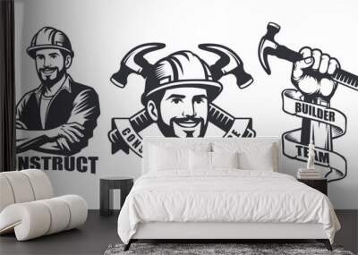 construction handyman builder set vintage logo vector graphic illustration Wall mural