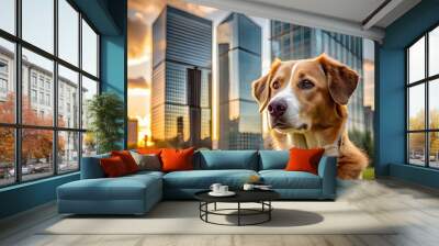 domestic dog on a farm with selective focus strawb Wall mural