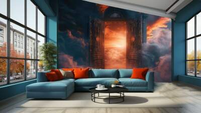 doors to heaven and hell representing christian belief and afterlife 8k Wall mural