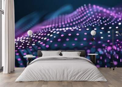 Dynamic technology background showcasing purple and cyan dots connected in a detailed plexus network Wall mural