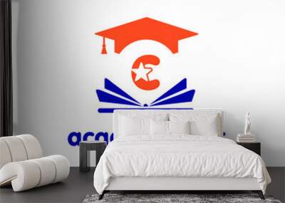 Education and academy letter c logo concept with opened book, star, and graduation cap. Course and training logo style vector template Wall mural