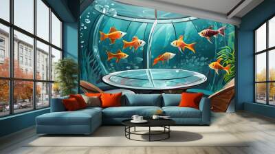 Fishes in glass office  Wall mural