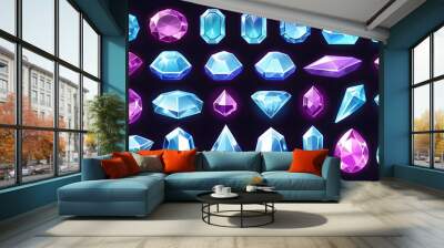 gem stones game design elements illustrations isolated on black background  Wall mural