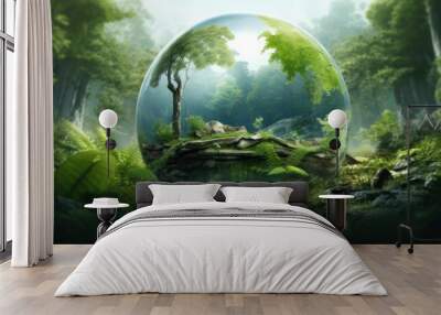 glass globe with trees, nature conservation earth day concept Wall mural