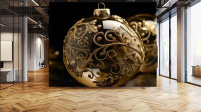 Golden Christmas ornament with intricate gold decoration Wall mural