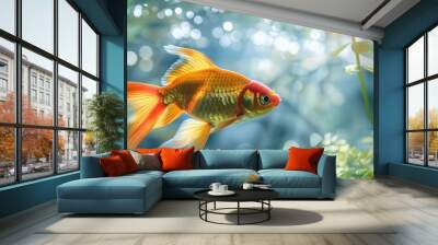 Goldfish swimming in fresh water Wall mural