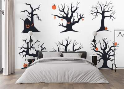 Halloween tree vector set Wall mural