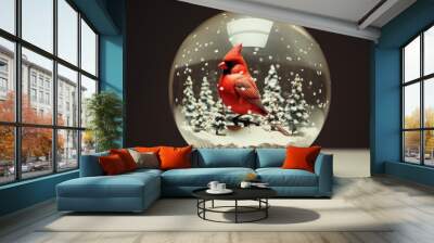 Redbird in cardinal snow globe christmas Wall mural