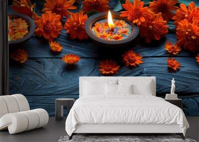 Happy diwali indian festival background with candles diwali day happy diwali day Wall mural