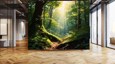 sun rays in the forest Wall mural