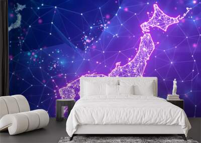 holographic communications geometry node line on globe and nations map Wall mural