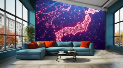 holographic communications geometry node line on globe and nations map Wall mural