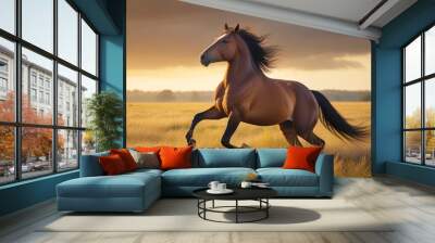 horse in golden meadow  Wall mural